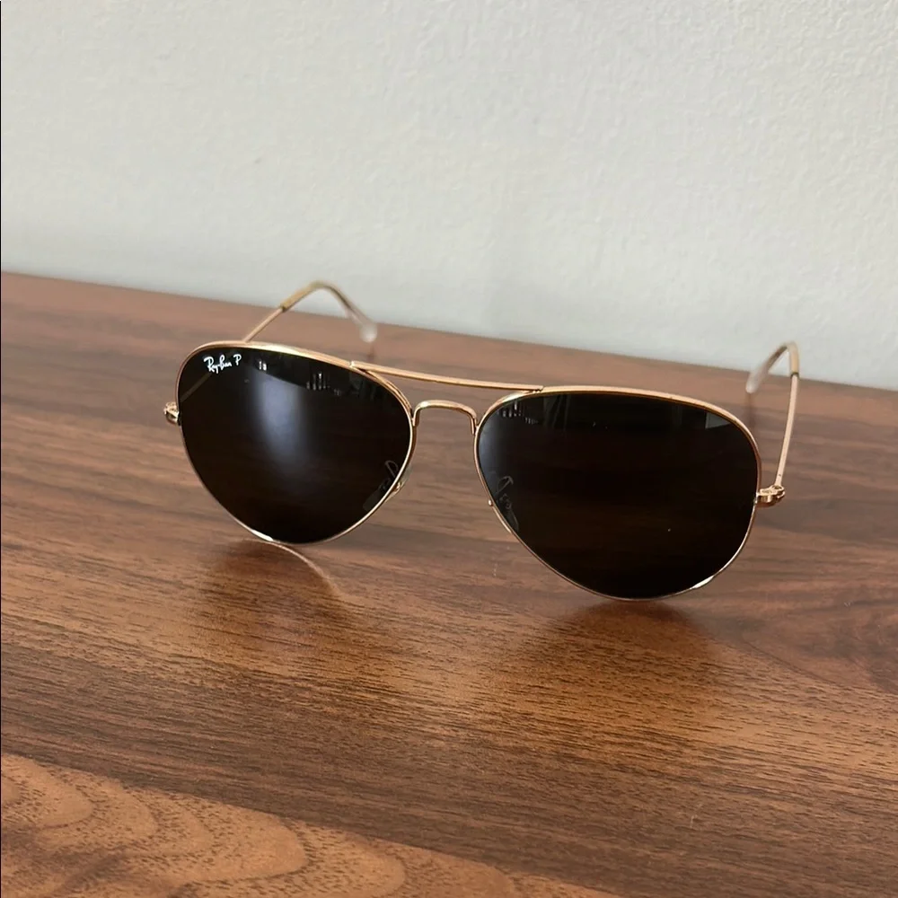 Ray-Ban Gold Aviator Sunglasses with Black Lenses